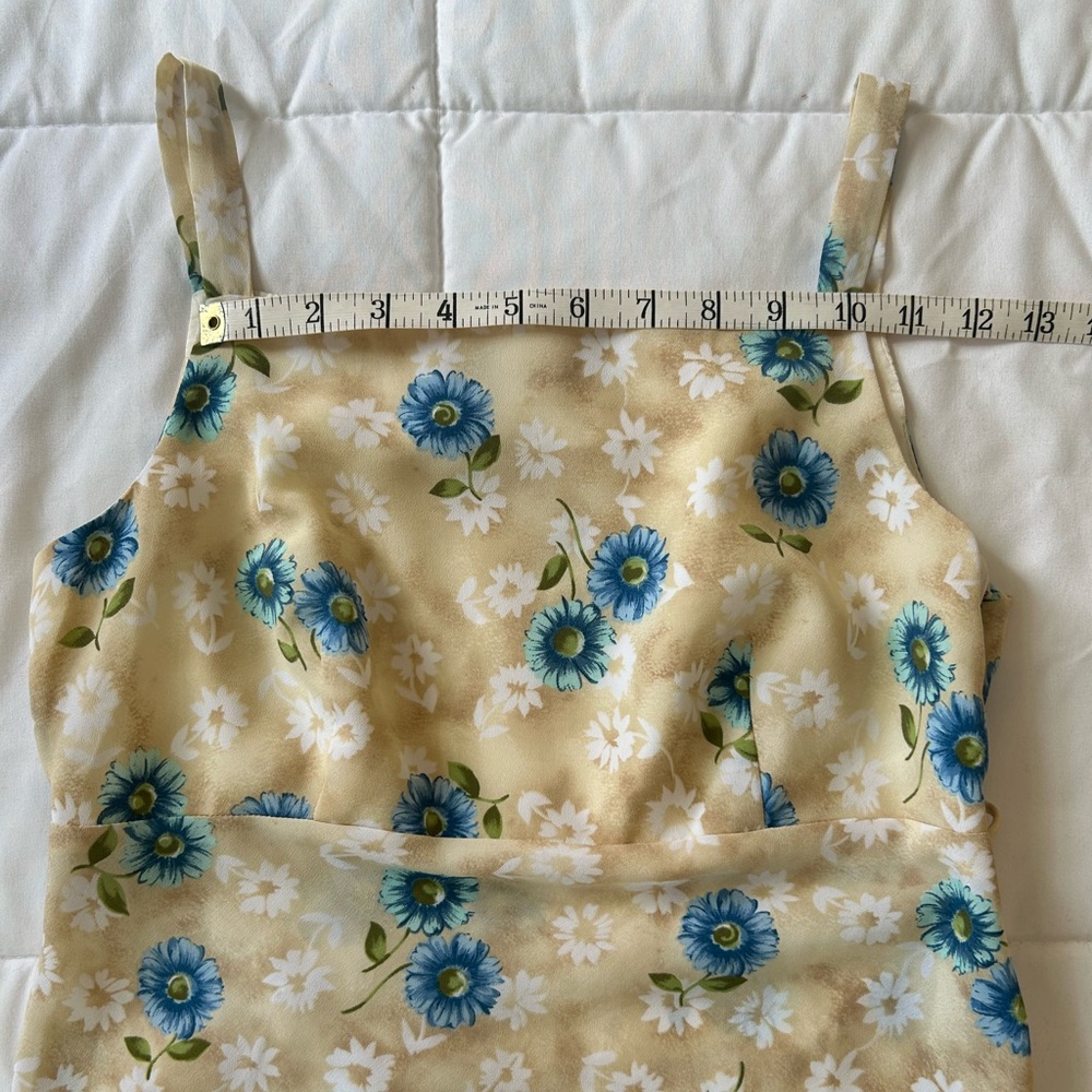 Y2K Rampage Cream and Blue Floral Sleeveless High-Waist A-Line Mini Sundress - Picture 11 of 14